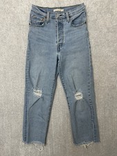 Levi s Button Fly Ribcage Straight Ankle Ladies Size 26 Distressed Raw Hem