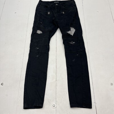 Embellish NYC Black Distressed Skinny Leg Jeans Reflective Patches Men s Size 32