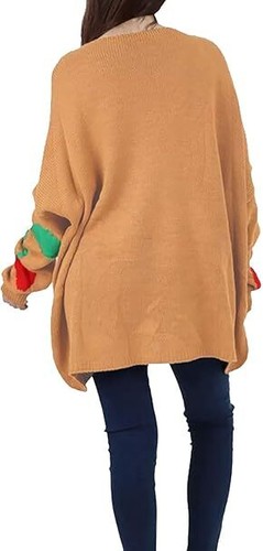 Women’s Cherry Print Knitted Sweat Jumper Long Sleeve V Neck Printed Sweater - Picture 14 of 14