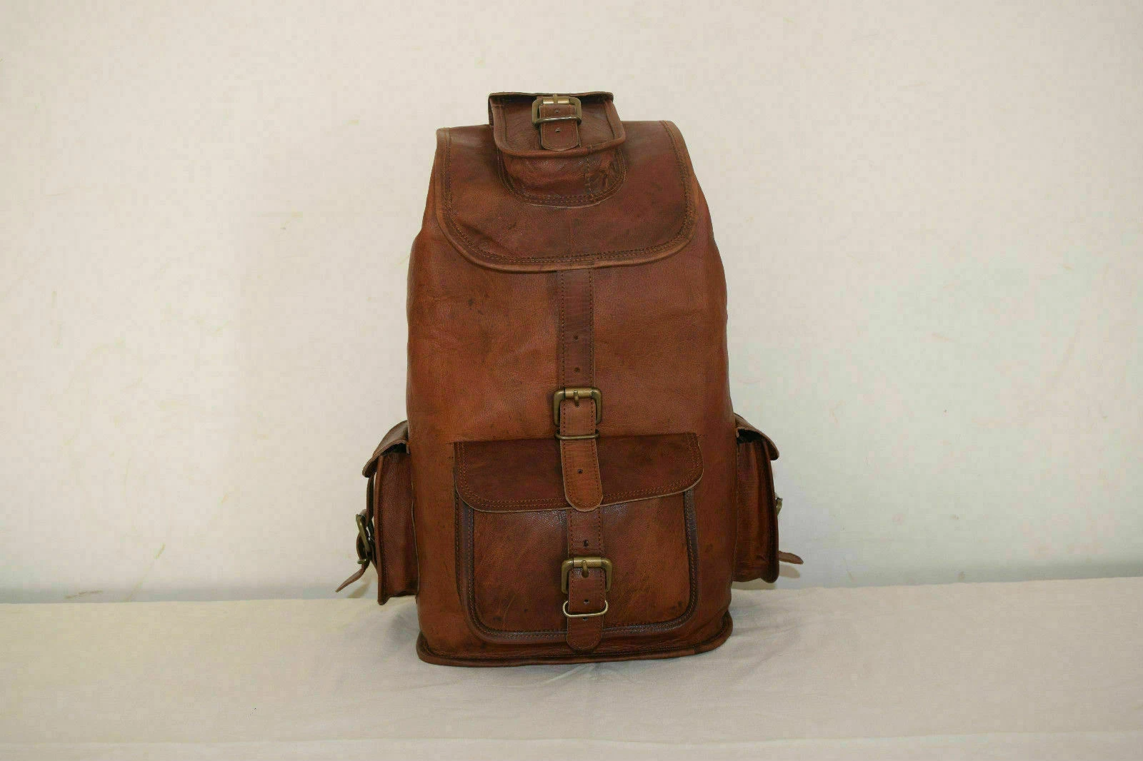 Handmade Brown Leather Backpack Rucksack Travel Collage Weekend Bag Vintage