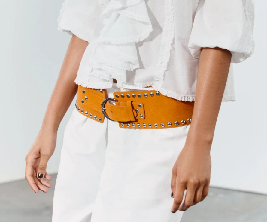 Cinturón Corsé Zara Ancho Tachonado Gamuza Cuero Naranja Talla W30 W32 W34 1736/205 Nuevo Foto 3 de 4