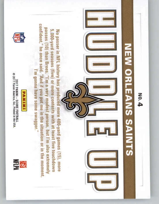 2017 Score Huddle Up #4 Drew Brees (ref 149731) - Image 2 of 2