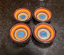 SET OF 4 Philippe Richard Handpainted RONDO 7" Striped Soup, Cereal Bowls 