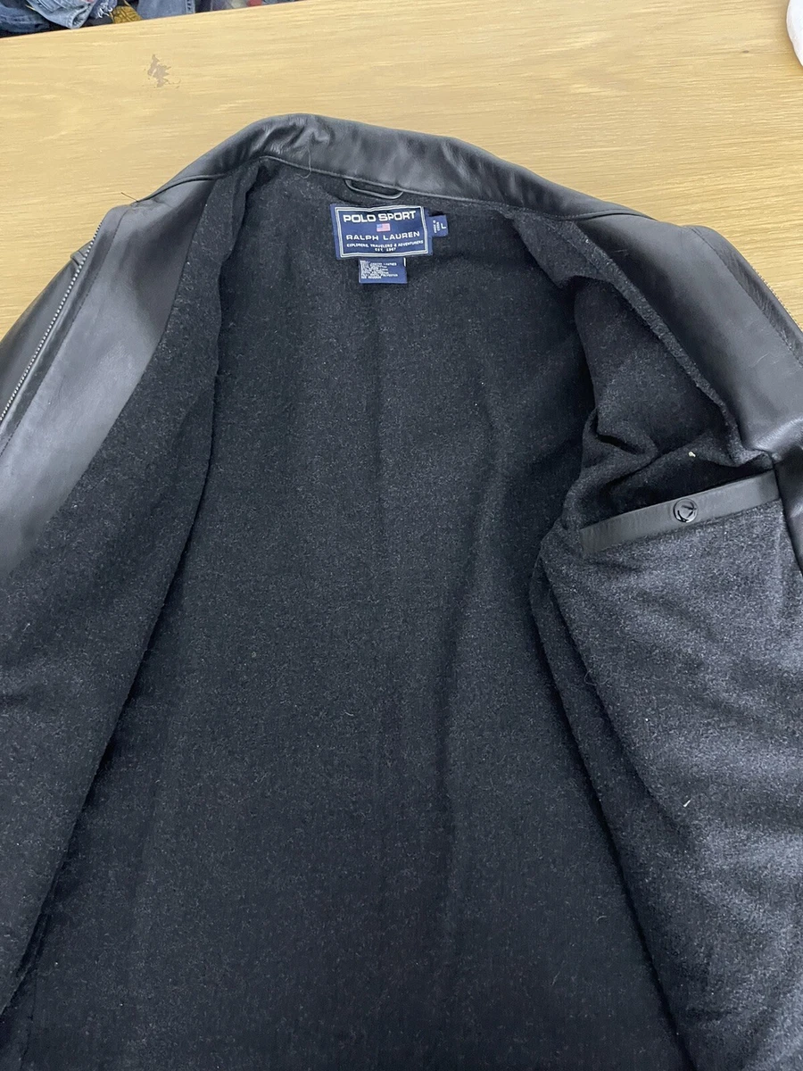 Polo Ralph Lauren Large Leather Jacket Coat VtG Sport Black XL Gents Grandpa GQ