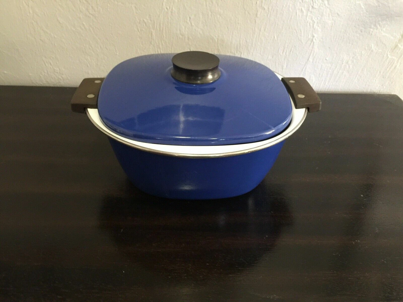 Vintage Cathrineholm Holland Cobalt Blue 2 Quart Enamelware Pot Dutch Oven &