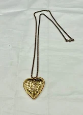 Gold Color Heart Necklace Bling Jewelry  Long Chain Granny Core Kitsch