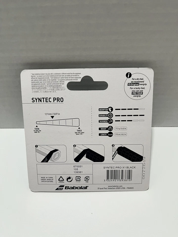 Empuñadura de tenis de repuesto Babolat Syntec Pro blanco y negro  Foto 3 de 4