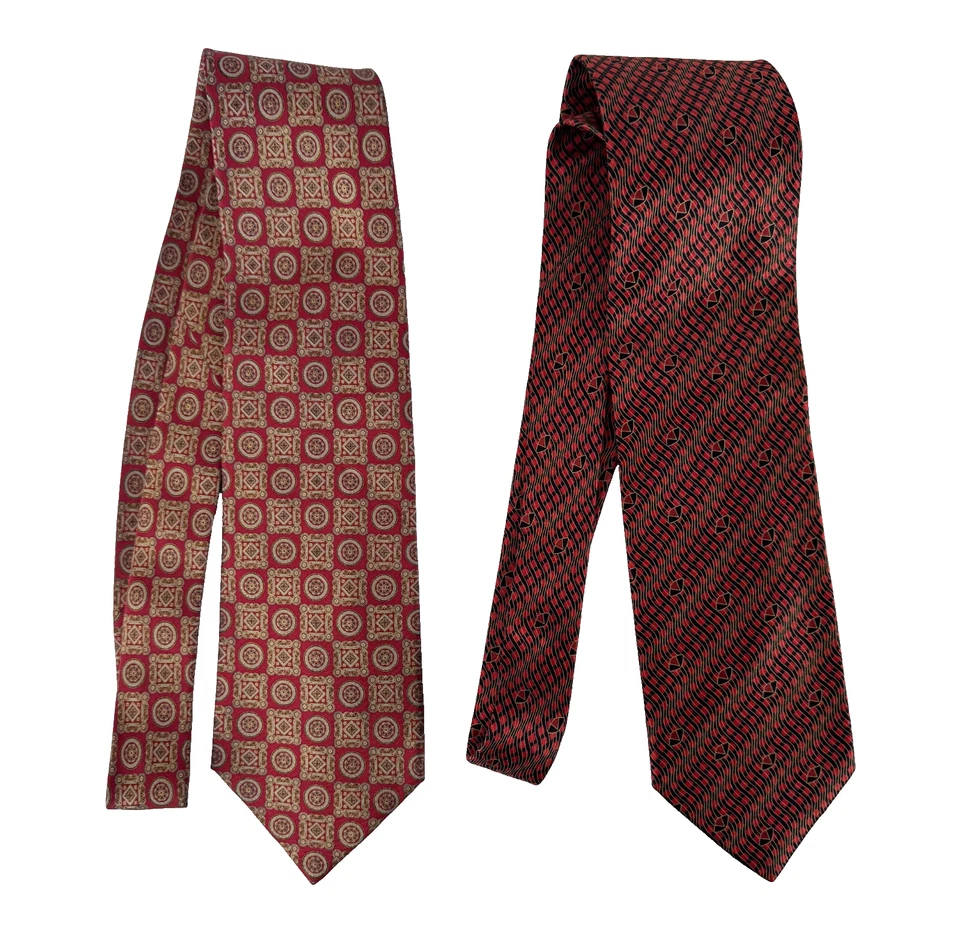 Lote de 2 Corbatas Bernini Beverly Hills 100% Seda Rojo Dorado Negro Cuello 4" 61" 3.75" 59 Foto 4 de 4