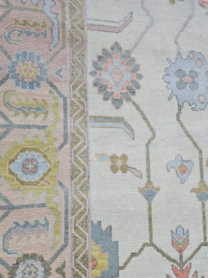 Alfombra Lio Oushak | Alfombra de lana anudada a mano | Alfombra turca geométrica azul | Alfombra de área Foto 4 de 4