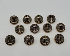 12 pcs Anchor Nautical Gold Molded Plastic Craft Sewing Shank Buttons 13mm VTG