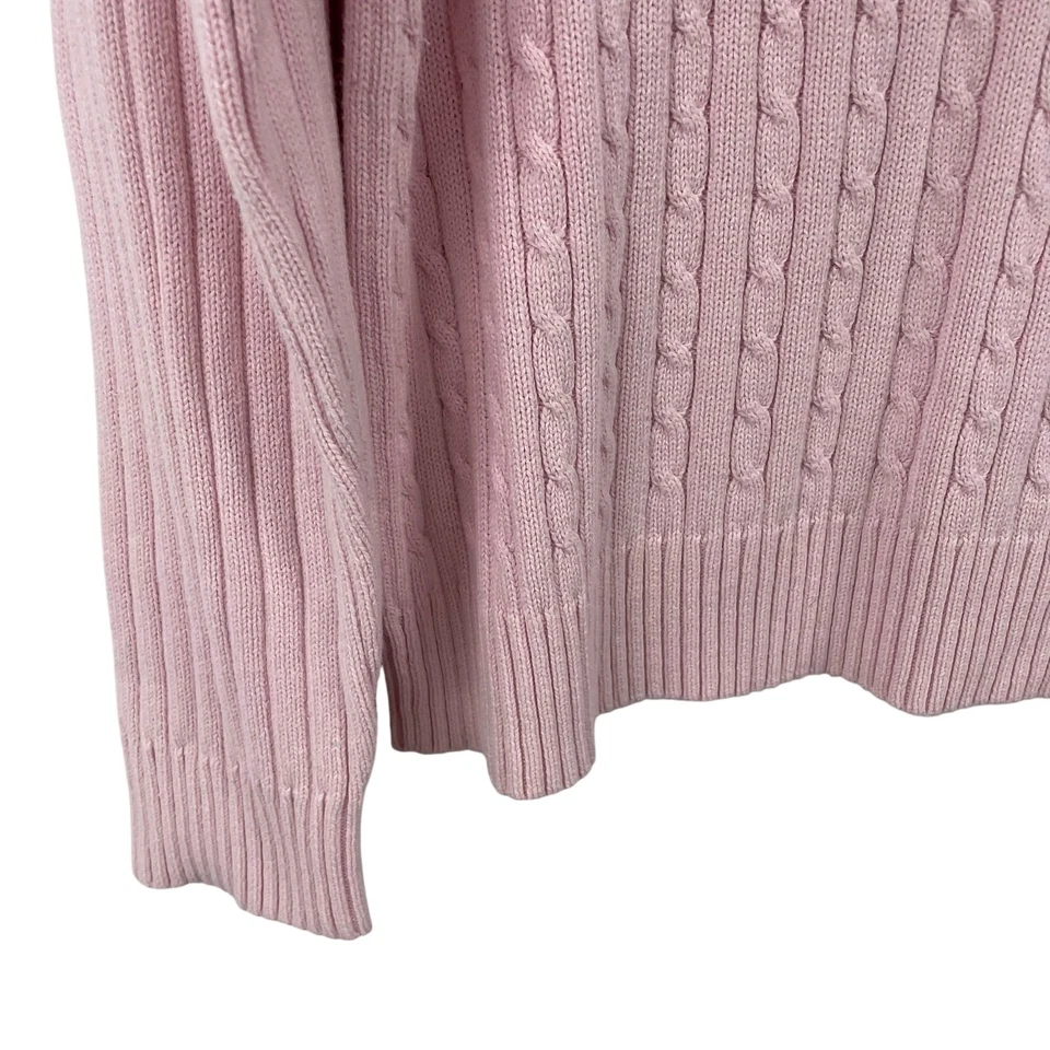 Suéter Vintage Cabeza de Pato Rosa Claro Algodón Tejido con Cable Cuello Redondo Mujer Grande Foto 4 de 4