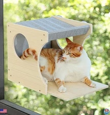 Cozy Corner Window Cat Perch - Sturdy Wooden Seat with Heavy-Duty Suction Cups