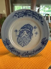 Rowe Pottery Works Cambridge WI Salt Glazed  7 3/4” Merry Christmas Santa Plate