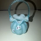 FENTON Blue Topaz Overlay MELON BASKET Hand Painted Signed 2002 #2812