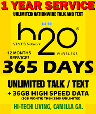 SIM with FULL YEAR  UNLIMITED T/T ⭐ W/ 36 GB DATA! ✅ H20 H2O WIRELESS DEALER!