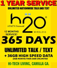 FULL YEAR  UNLIMITED T/T ⭐ W/ 36 GB DATA! ✅ H20 H2O WIRELESS DEALER!