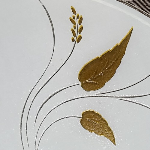 Mid-Century Modern MCM Gold Leaves and Wheat Round Glass Ceiling Shade 15.5” - Picture 8 of 9