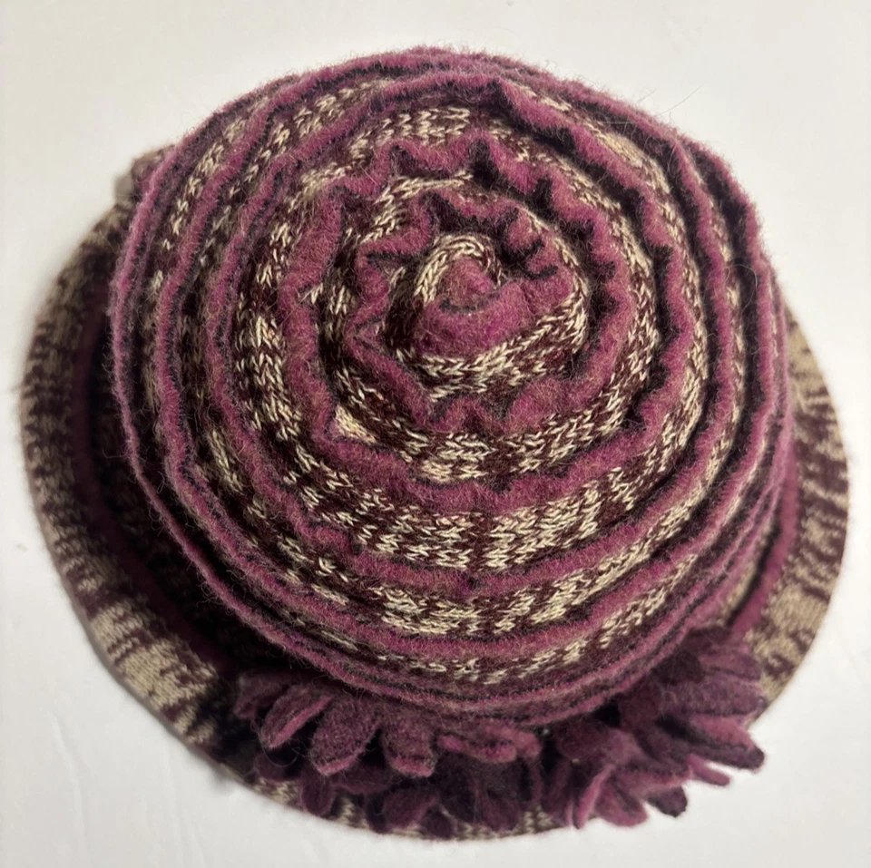 Sombrero Gorra Estilo Años 20 Complit por Marisa Hecho en Italia Granate Mezcla Lana Flor Foto 3 de 4