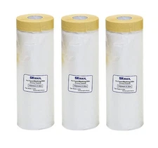 (3 ROLLS) SKmax Pre-taped 3/4" Masking Tape with 5 Ft Drop Down Film By 27YDS