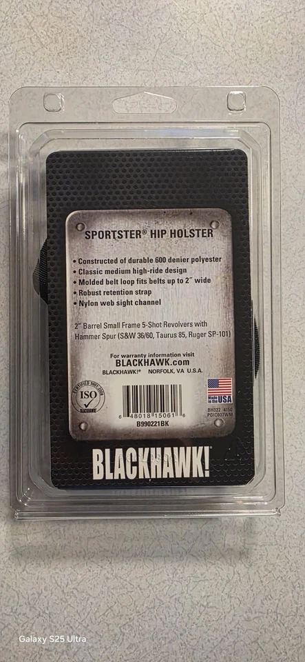 NEW Blackhawk 2” 5-SHOT REVOLVER Sportster OWB Hip Holster BLACK RIGHT - Image 2 of 3