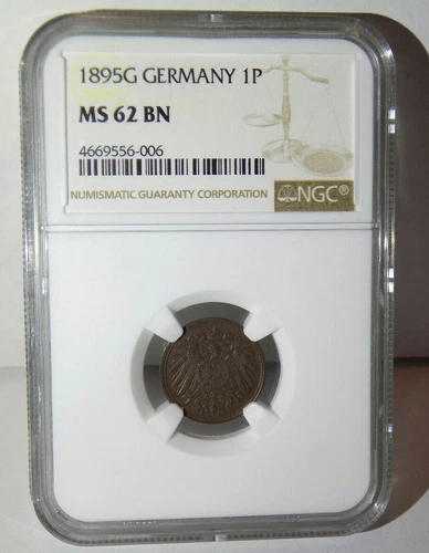 GERMAN EMPIRE 1895G GERMANY Pfennig 1P NGC MS62 BN MS 62 Certified UNC Coin 