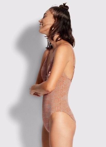 NWT $148 US Sz 12 Seafolly Spotted Longline Tri One Piece Pumpkin - Picture 3 of 4