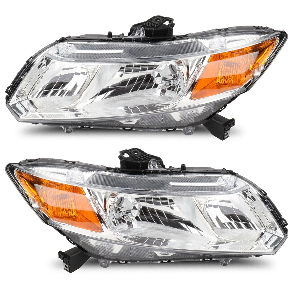Chrome Headlights Pair Lamp For 2015-12 Honda Civic 4Dr Left+Right Side