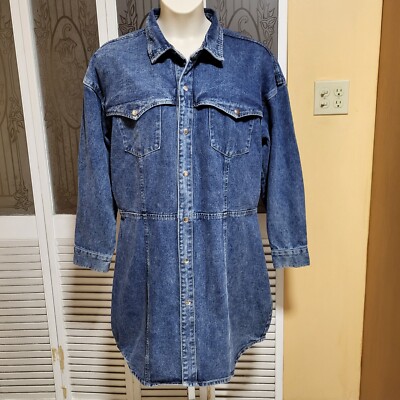 PrettyLittleThing Plus Blue Denim Long Sleeve Shirt Dress - Size 18 | eBay