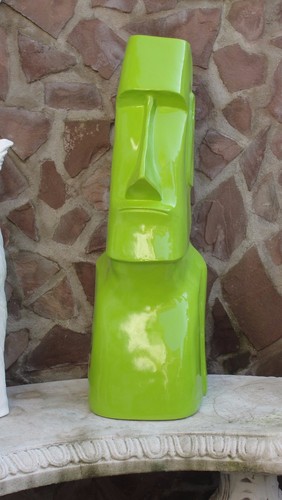Gartenfigur Garten Moai Figur Kopf Rapa Nui Tiki Büste Osterinsel Grün Hochglanz - Picture 2 of 10