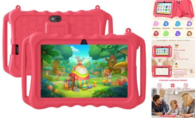 Kids Tablet, 7 inch Android 11 Tablet for Kids, 6GB(2+4) RAM 32GB ROM 128GB Red