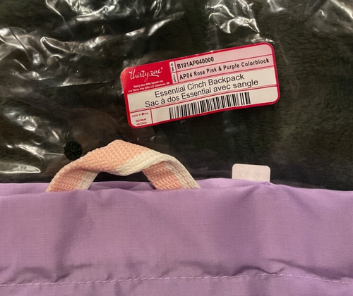 Thirty One Essential Cinch Backpack in Rose Pink & Purple Colorblock NWT - Picture 3 of 3