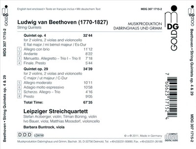 BEETHOVEN: STRING QUINTETS OP. 4 & 29 NEW CD