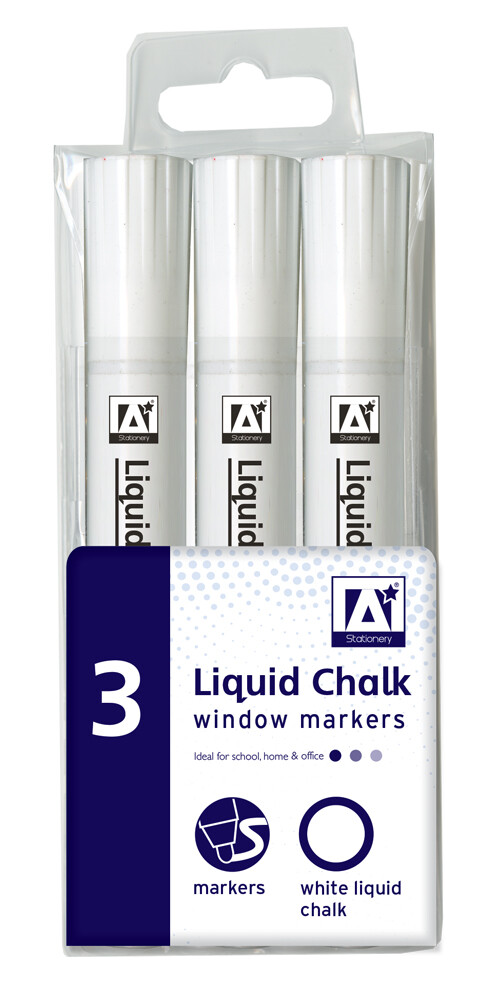 White Liquid Chalk Window Marker Set 3-Pack School Home Office