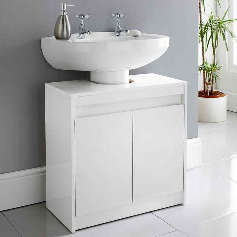 New High Gloss Modern White Under Sink Bathroom Cabinet Cupboard Storage  Vanity