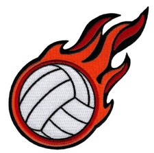 EMBROIDERED FLAMING VOLLEYBALL PATCH - new IRON-ON APPLIQUE BEACH VOLLEY BALL