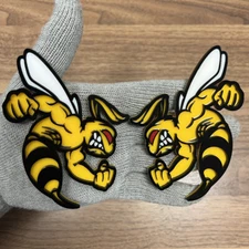 Hornet Badges Emblem Red Eye Bee Swole Yellow, (2) Badges, Fender Angry