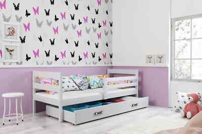 Kinderbett mit Matratze Jugendbett 90x200 Eric Schublade Weiß Einzelbett 20