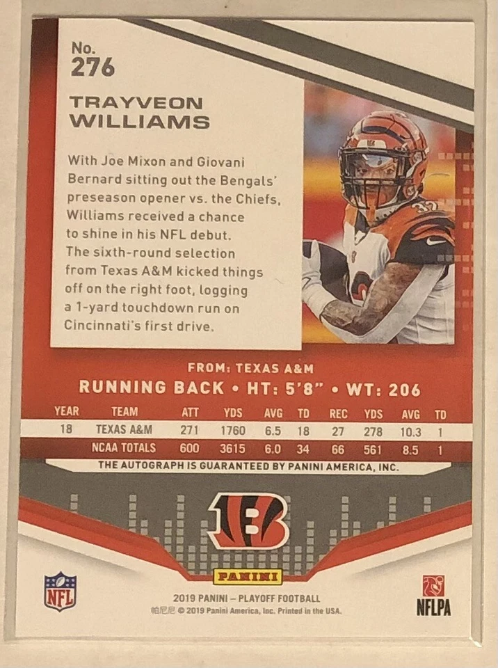2019 Panini Playoff Football Rookies Autographs Red Zone #276 Trayveon Williams - Image 2 of 2