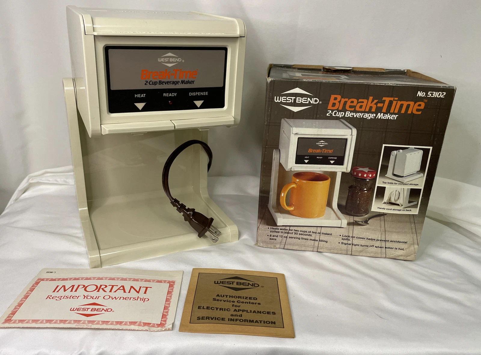 West Bend 2 Cup Beverage Maker No. 53102 Rare Vintage Coffee Machine W/Box Works
