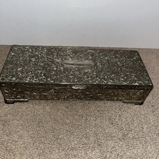 Silver Plated Jewelry Box Red Velvet Inner Lining 9 x 3.5 Inches Vintage Heavy