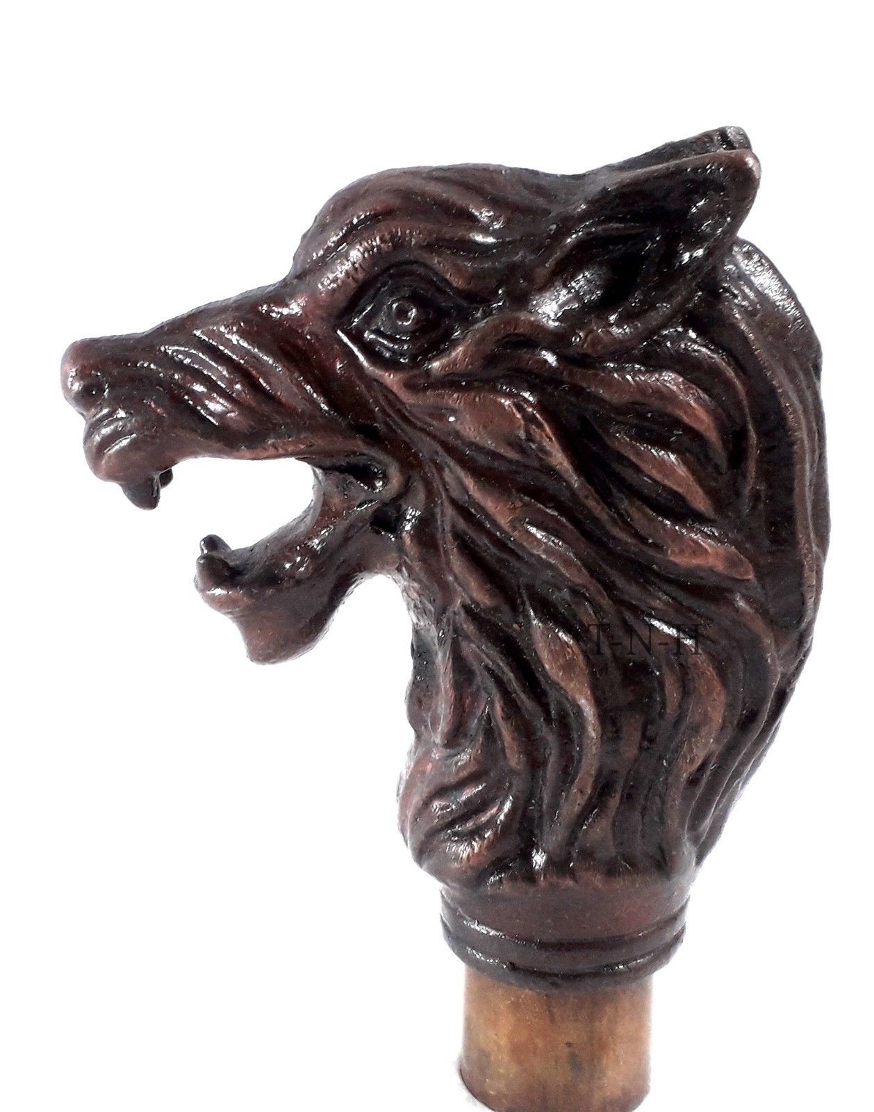 ANTIQUE BLACK SOLID WOLF DRAGON HEAD WALKING STIC… - image 1
