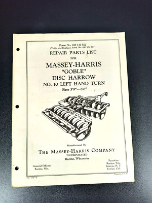 1951 Massey Harris Tractor Co Goble Disc Harrow No 10 Repair Parts List...