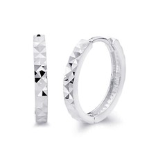 Wellingsale 14k White Gold 2mm Faceted Square Hoop Huggies Earrings (x mm)