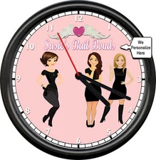 Personalized Your Name Bail Bonds Sexy Girl Silhouette Gun Pawn Shop Wall Clock
