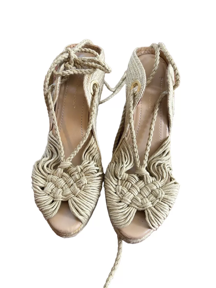 BCBGeneration Pike Natural Espadrilles Ankle Tie Rope Jute Wedge Sandals 38 US 8