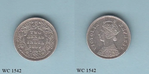 1889 British India 2 Annas — photo from the most recent tracked eBay sale