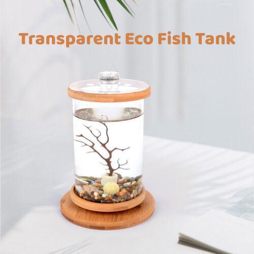 Aquarium Fish Tank 1.2L Small Betta Tank Starter Kit with LED Light and Filter
