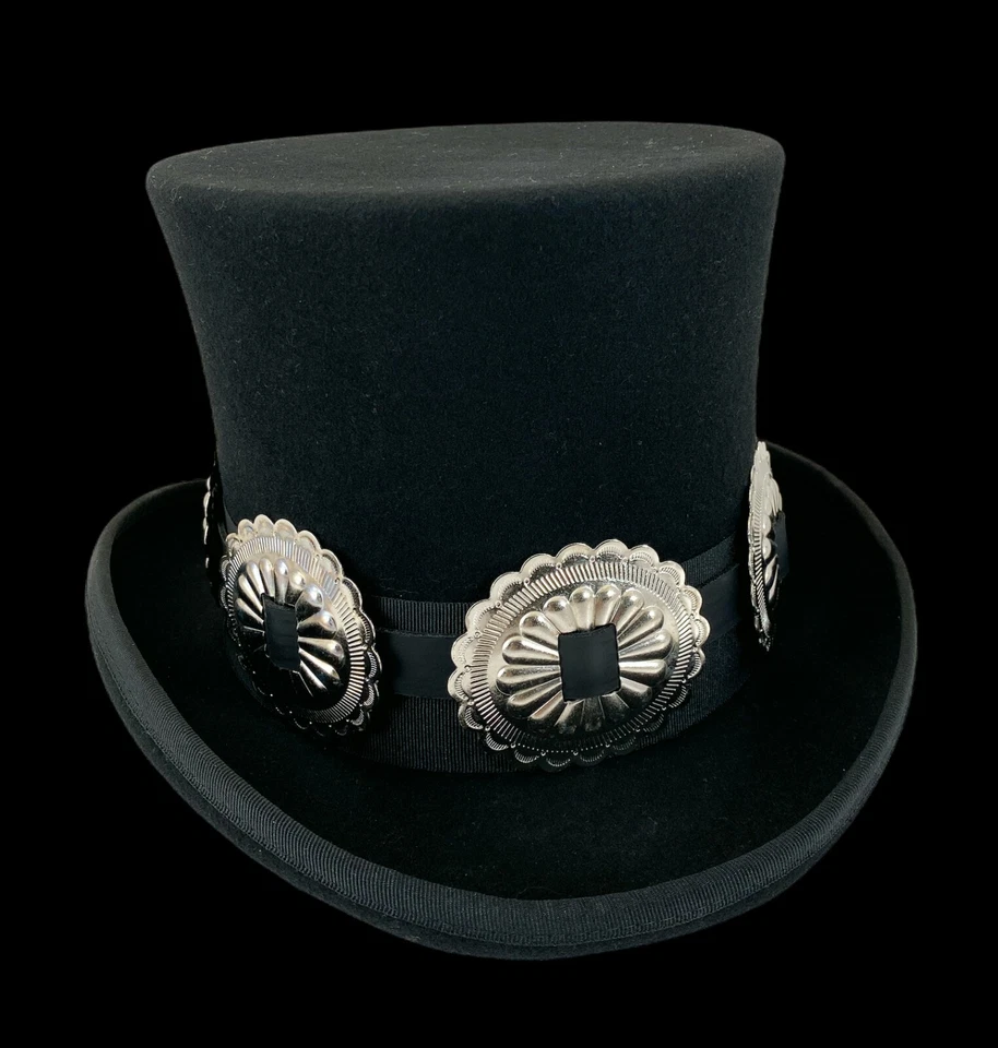 Sombrero de copa negro 100 % lana fieltro banda concho disfraz victoriano Slash Sombrerero loco EE. UU. Foto 4 de 4