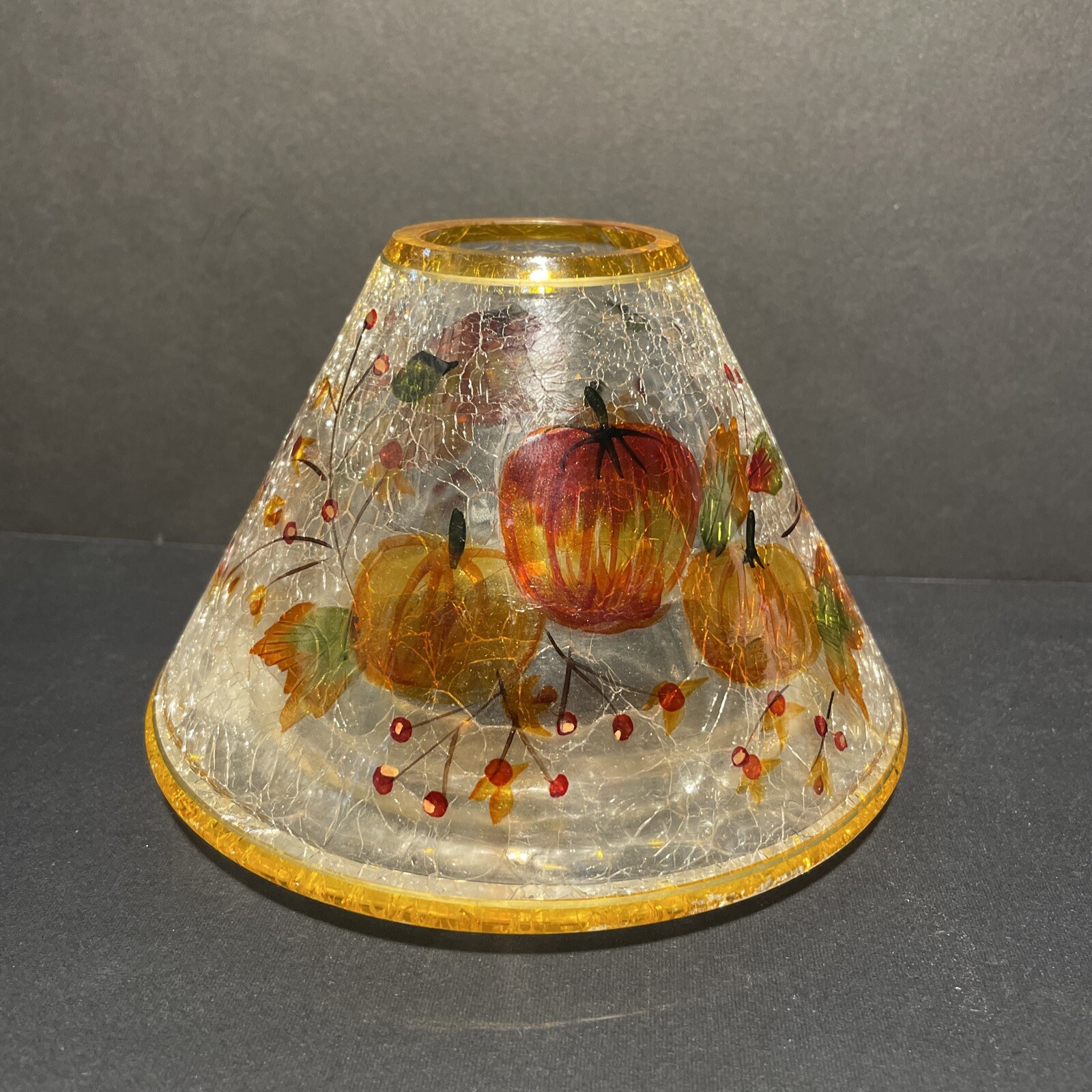Yankee Candle Crackle Glass Topper with Fall Pumpkins Leaves Berries