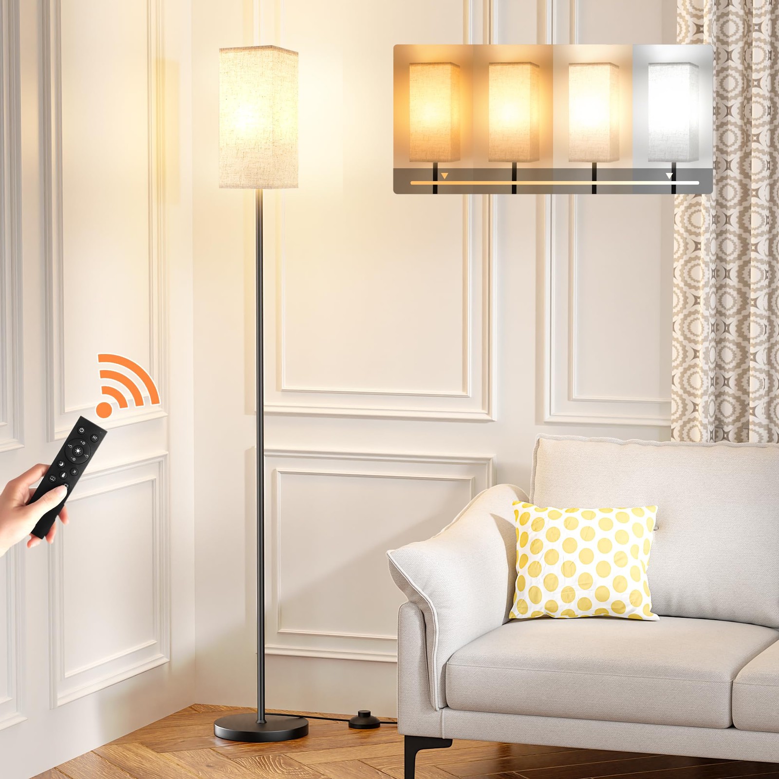 Floor Lamps for Living Room & Remote Control, 9W Stepless Dimmable Bulb, Foot...